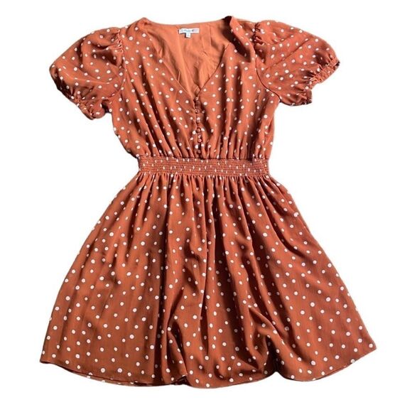 Madewell Smocked-Waist Mini Dress Inkspot Dots Large - Picture 2 of 6